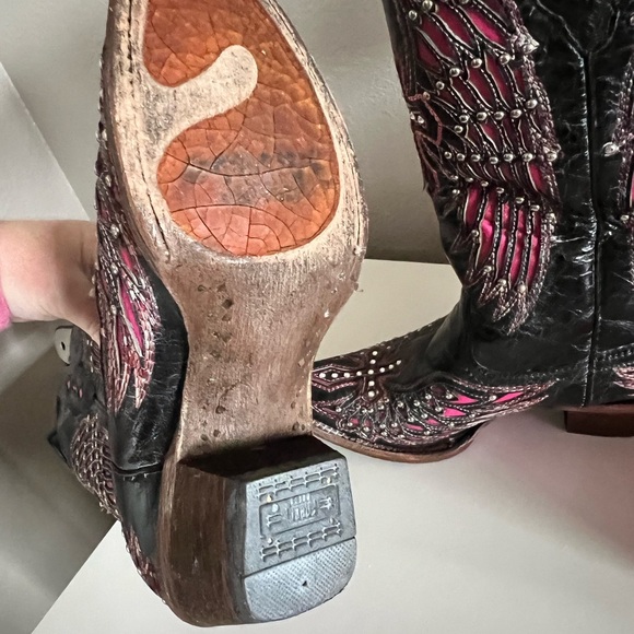 Corral Black and Pink Heeled Boots with Ornate Design - Picture 8 of 10